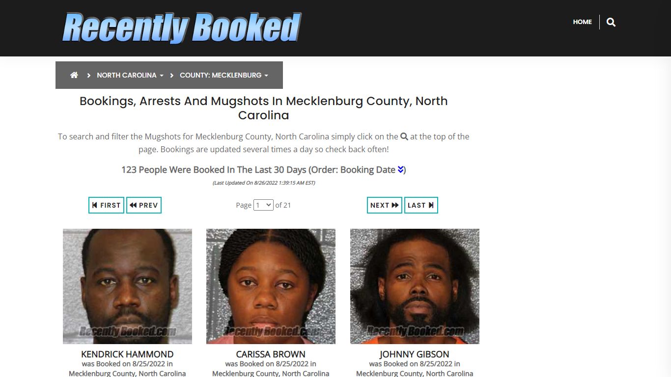 Recent bookings, Arrests, Mugshots in Mecklenburg County, North Carolina